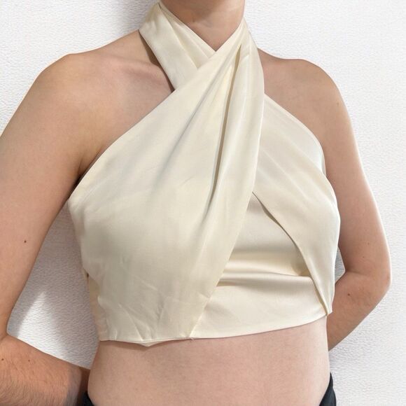 Reiss Cropped Halter Wrap Occasion Top in White Size 4 $170 - Picture 1 of 9